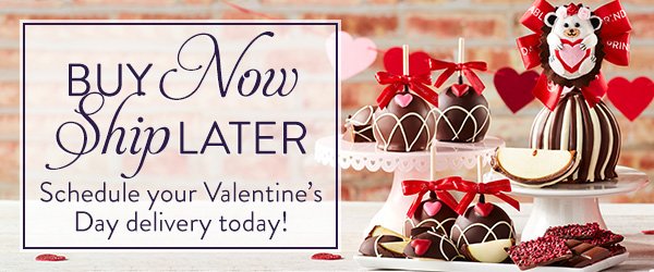 Buy Now Ship Later. Schedule your Valentine's Day delivery today!