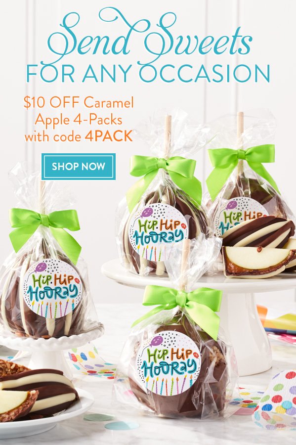 Send Sweets For Any Occasion! \\$10 Off Caramel Apple 4-Packs with code 4PACK