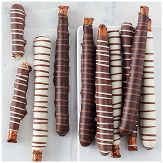 Chocolate and Caramel Dipped Pretzels, 10-Piece