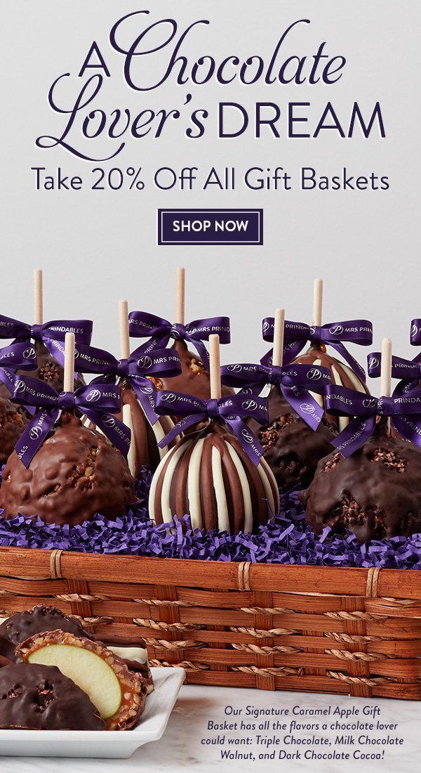 A chocolate lover's dream! Take 20% Off All Gift Baskets