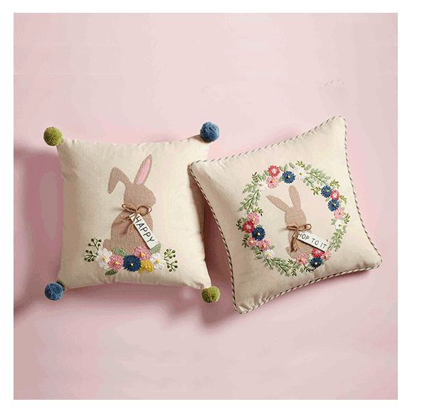 HOP TO IT BUNNY EMBROIDERED PILLOW