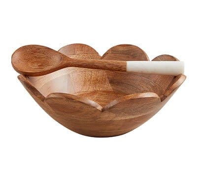 WOOD SCALLOP BOWL WITH SERVER