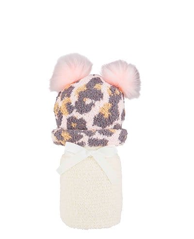 CHENILLE LEOPARD HAT AND BLANKET SET