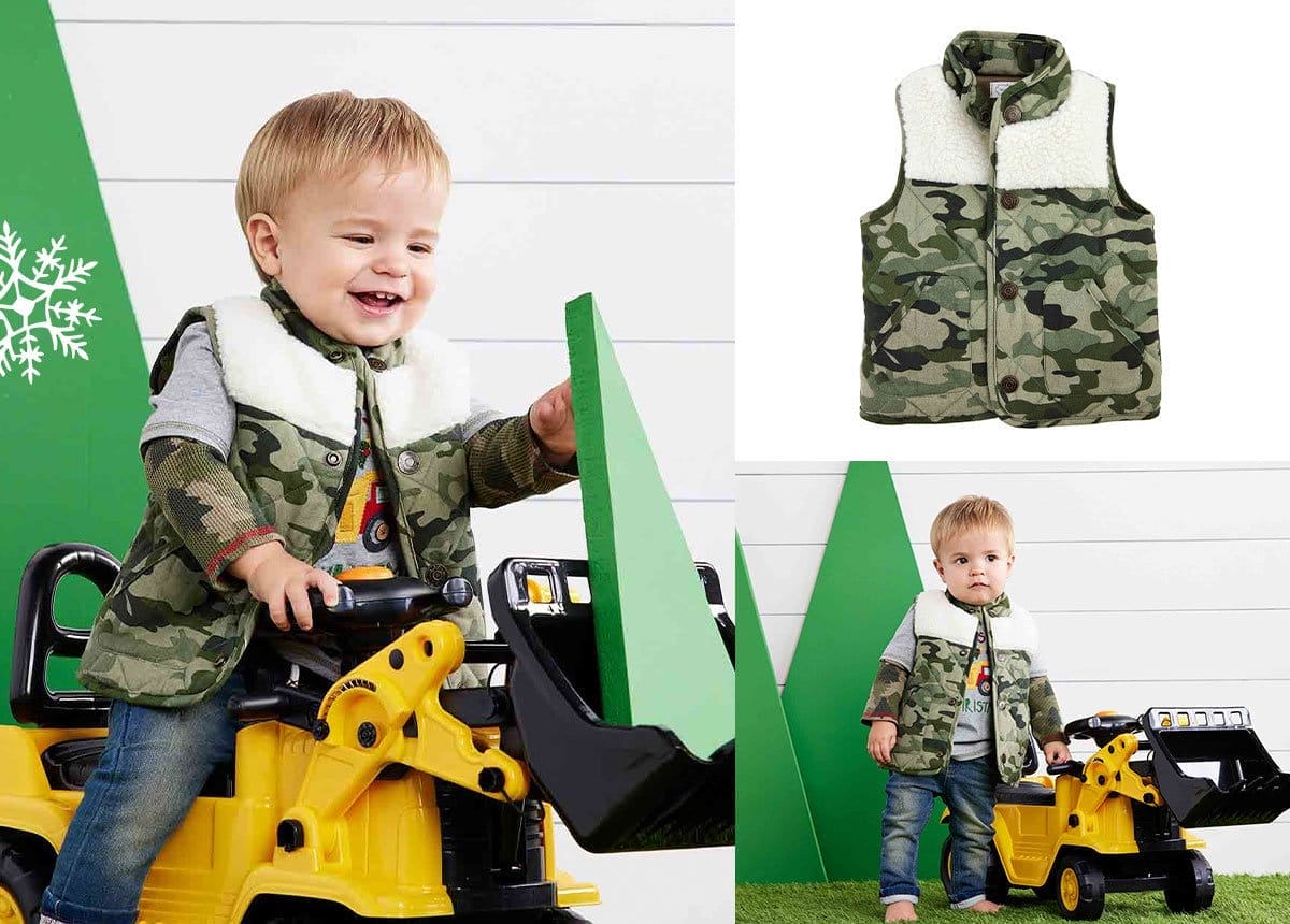 BOYS' CAMO SHERPA VEST