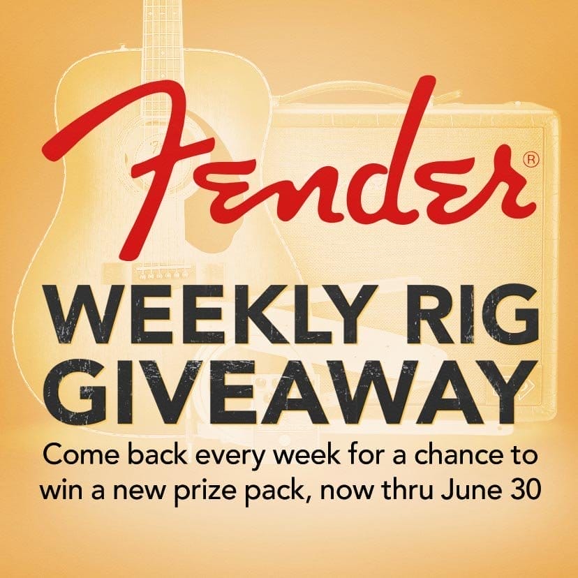 Fender Weekly Rig Giveaway. Come back week for a shot at a new prize pack, now thru June 30