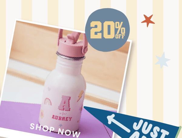 Personalised Pink Cartoon Initial Water Bottle