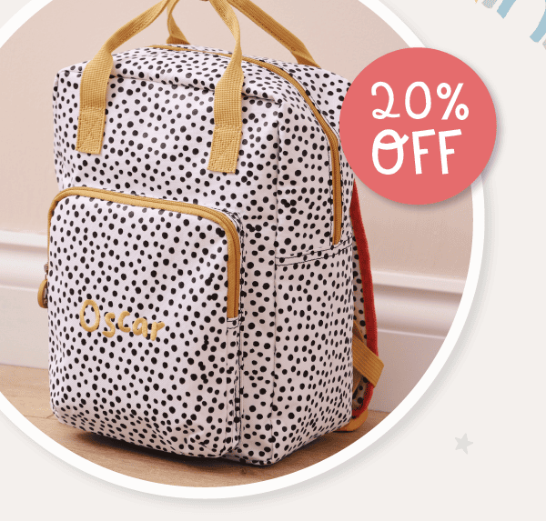 Personalised Black and White Polka Dot Medium Backpack with Grab Handle