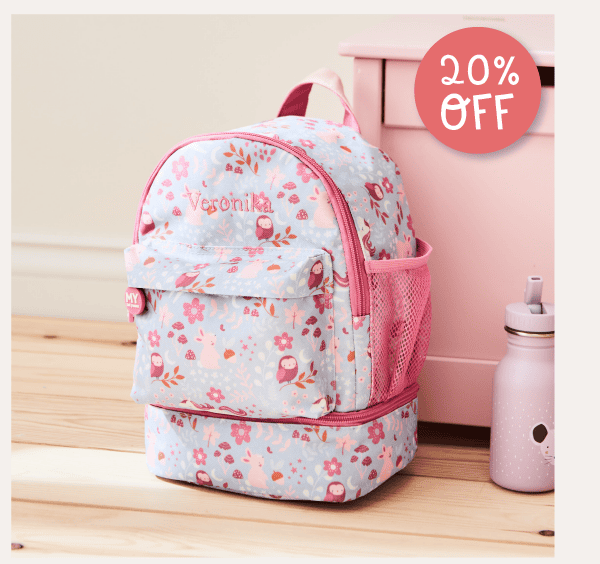 Personalised Pink and Blue Forest Mini Backpack with Compartment