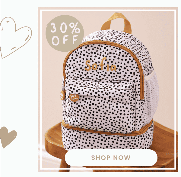 Personalised Black and White Polka Dot Mini Backpack with Compartment