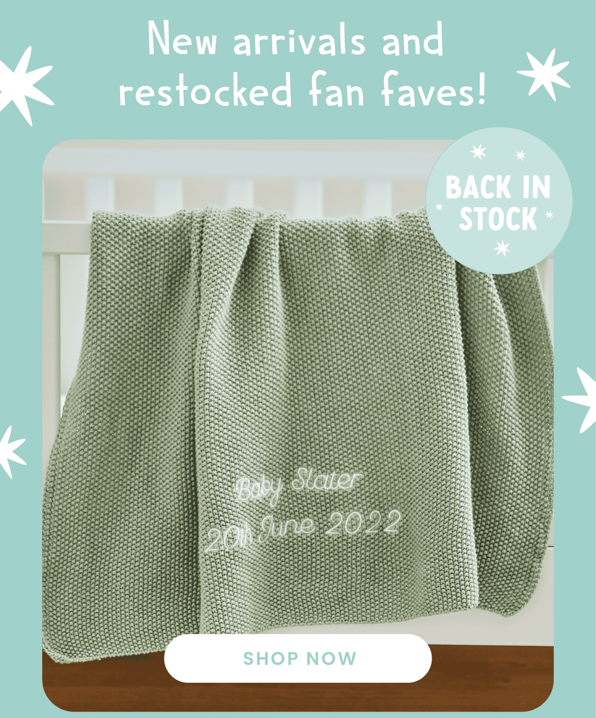 Personalised Sage Textured Knit Baby Shawl