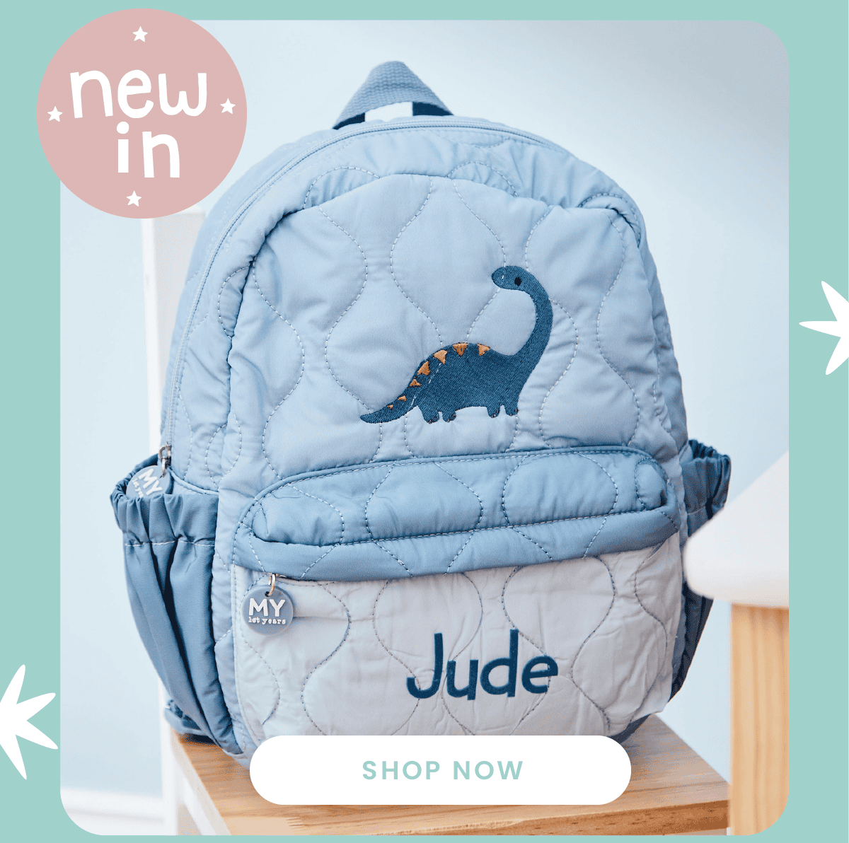 Personalised Dinosaur Quilted Medium Backpack