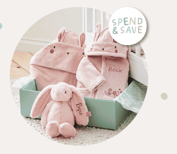 Personalised Pink Bunny Splash, Snuggle and Cuddle Gift Set