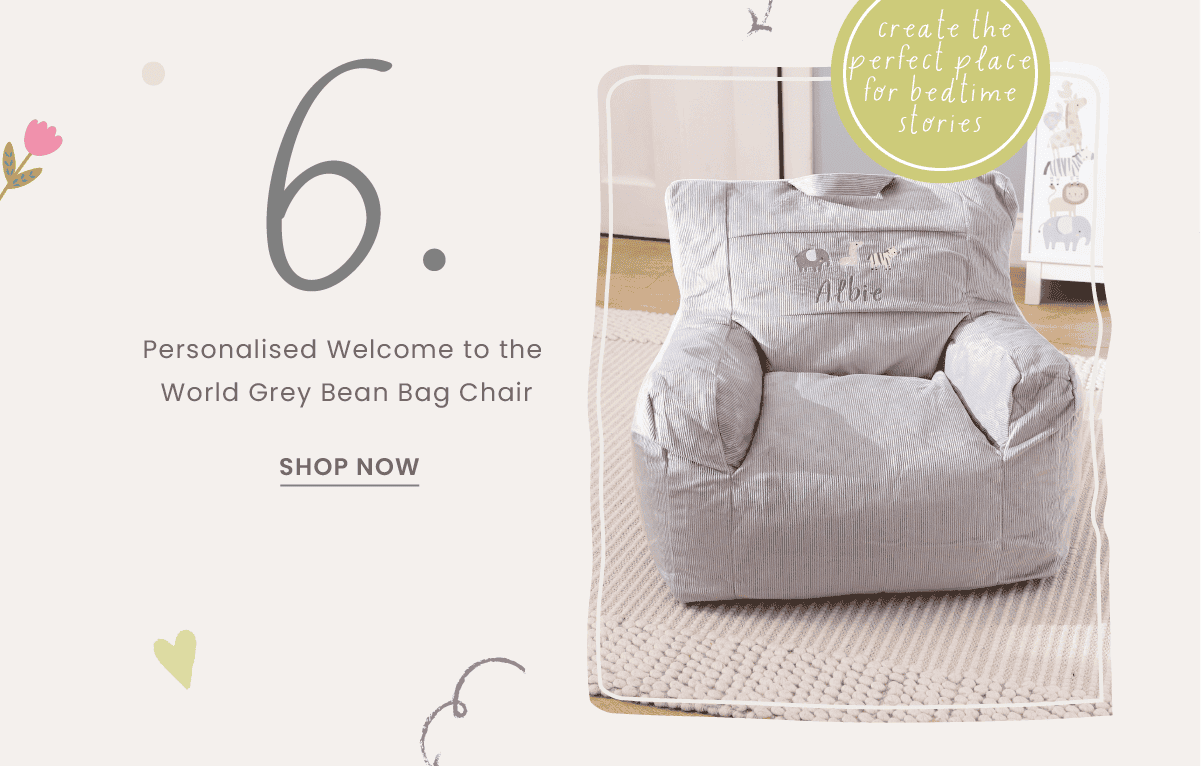 Personalised Welcome to the World Grey Bean Bag Chair