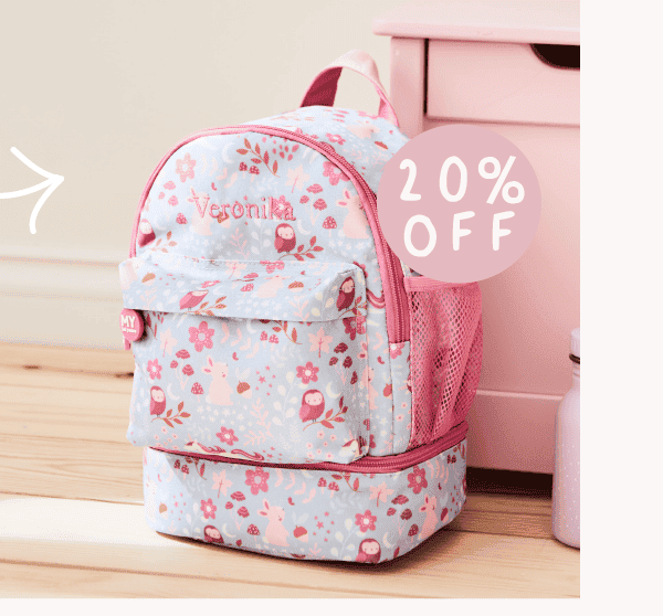 Personalised Pink and Blue Forest Mini Backpack with Compartment