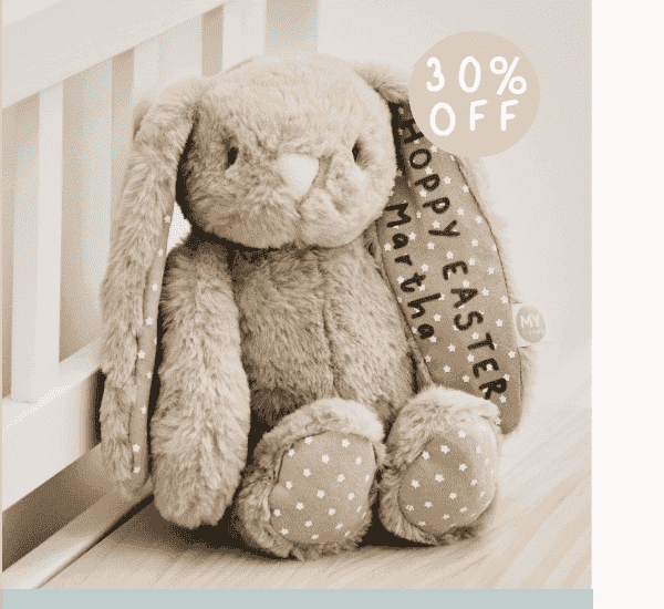 Personalised Hoppy Easter Taupe Bunny Soft Toy