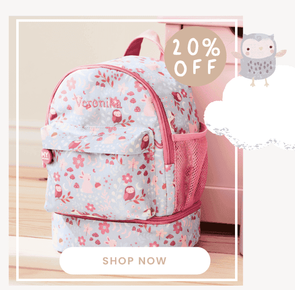 Personalised Pink and Blue Forest Mini Backpack with Compartment