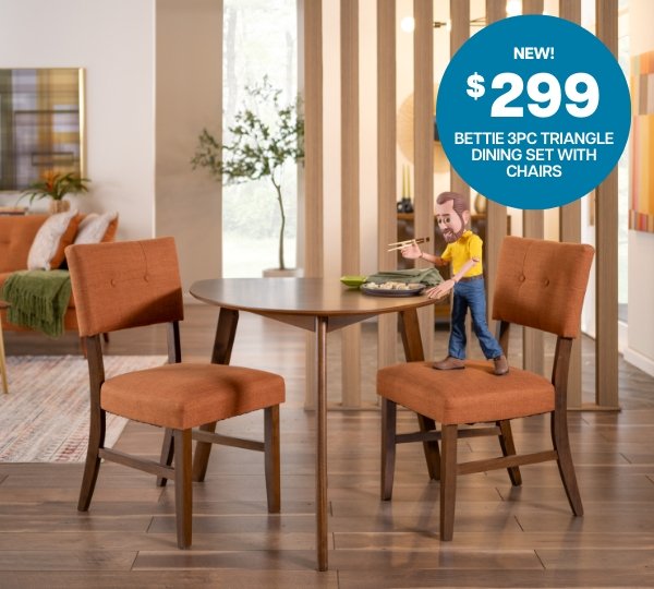 BETTIE 3PC TRIANGLE DINING SET WITH CHAIRS
