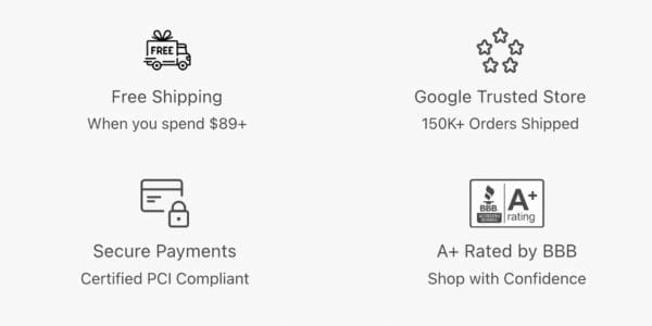 FREE SHIPPING | GOOGLE TRUSTED | SECURE | A+ RATED