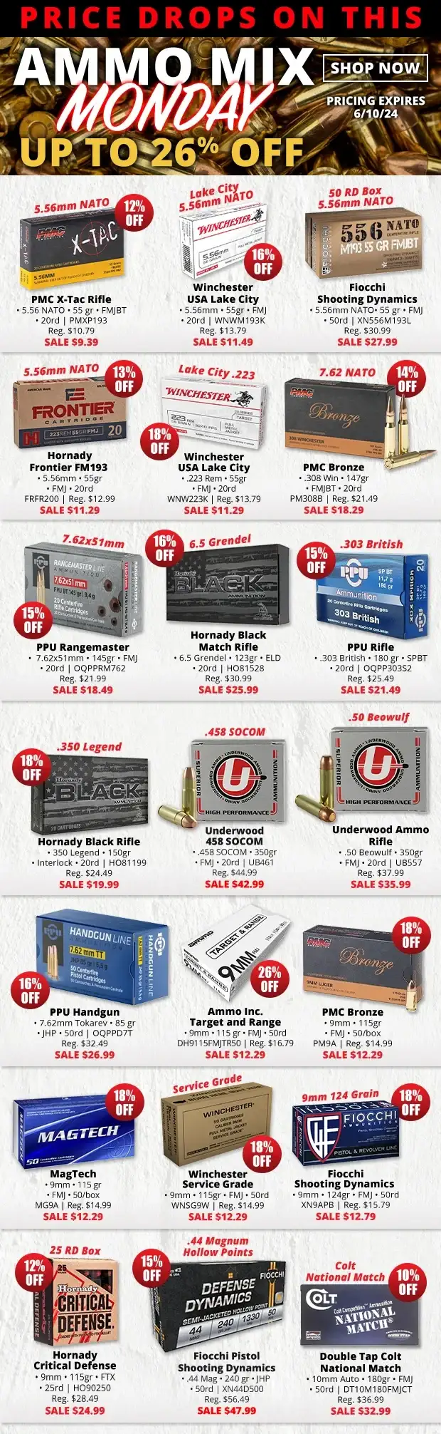 Price Drops With Up to 26% Off on Ammo Mix Monday