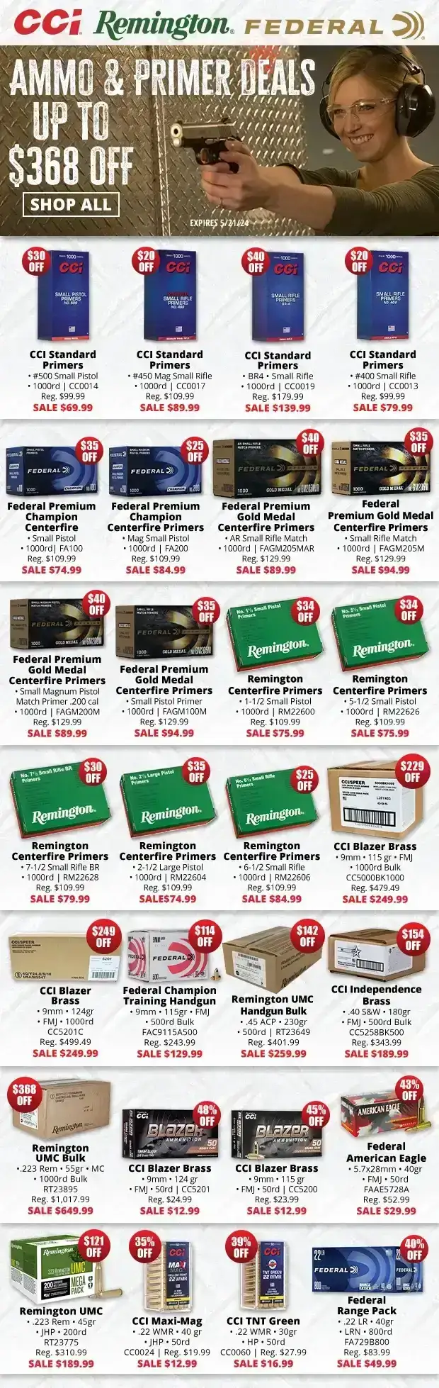 Up to \\$368 Off Ammo & Primer Deals!