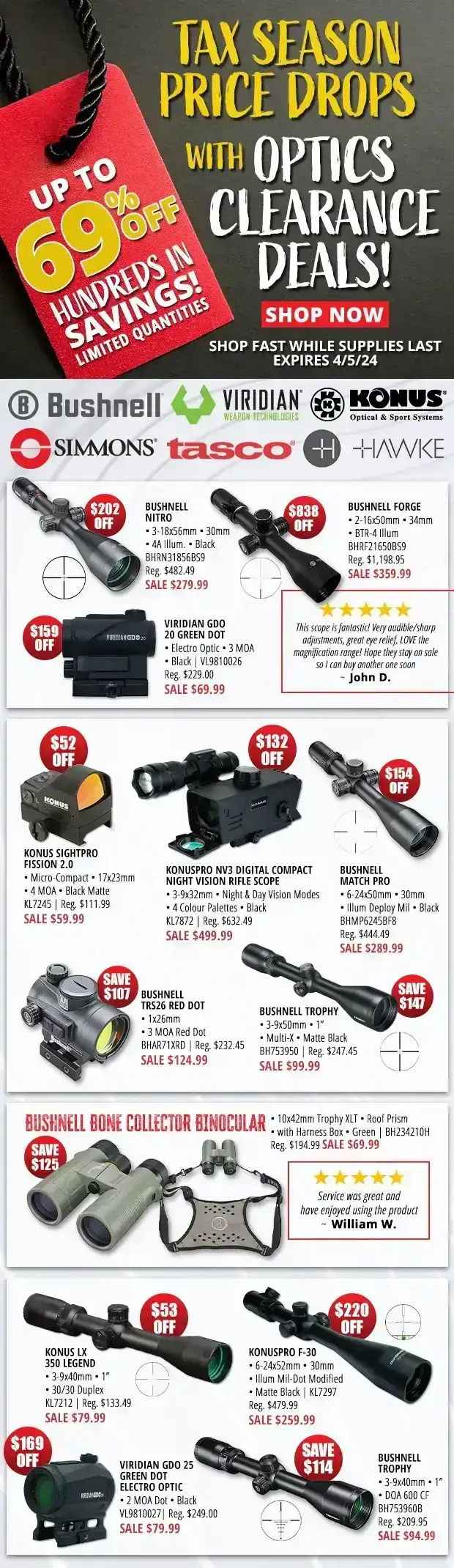 Tax Season Price Drops with Up to 69% Off Optics Clearance Deals!