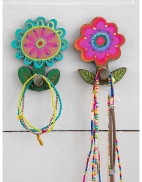 Wooden Wall Hooks, Set of 2 - Flower