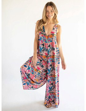 Let's Just Go Wide-Leg Jumpsuit - Light Pink Multi Floral