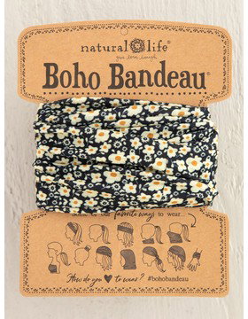 Full Boho Bandeau® Headband - Black And Cream Floral