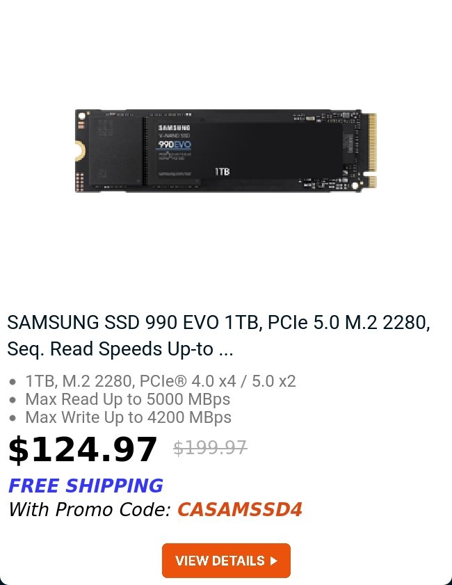 SAMSUNG SSD 990 EVO 1TB, PCIe 5.0 M.2 2280, Seq. Read Speeds Up-to ...