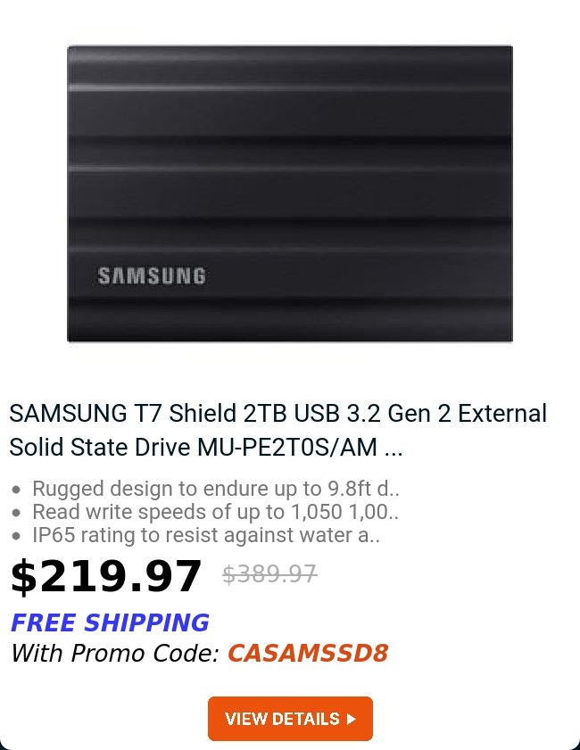 SAMSUNG T7 Shield 2TB USB 3.2 Gen 2 External Solid State Drive MU-PE2T0S/AM ...