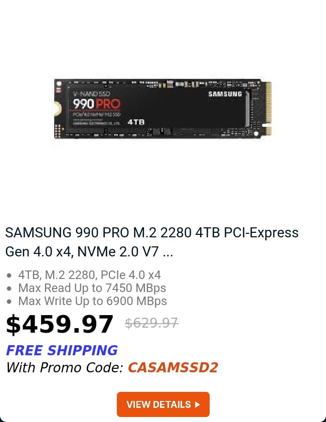 SAMSUNG 990 PRO M.2 2280 4TB PCI-Express Gen 4.0 x4, NVMe 2.0 V7 ...