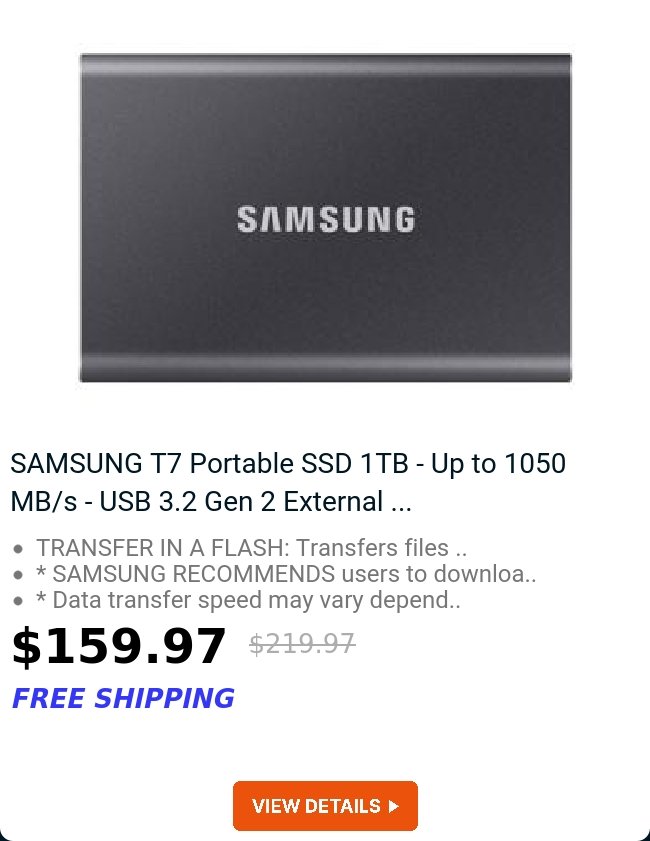 SAMSUNG T7 Portable SSD 1TB - Up to 1050 MB/s - USB 3.2 Gen 2 External ...
