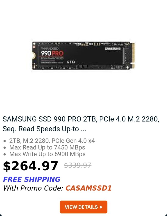 SAMSUNG SSD 990 PRO 2TB, PCIe 4.0 M.2 2280, Seq. Read Speeds Up-to ...