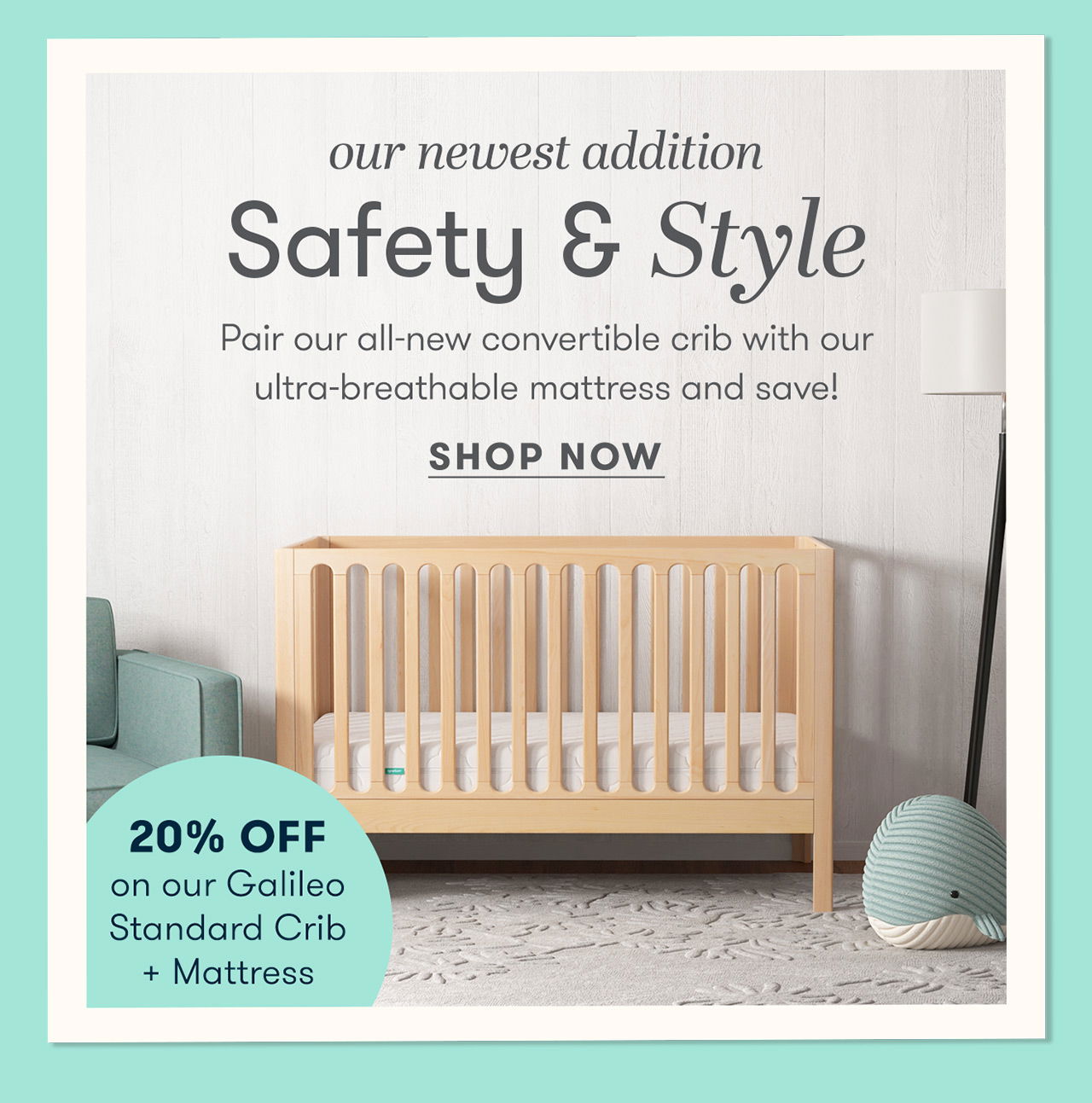 Save 20% on the Galileo Standard Crib + Mattress Bundle!