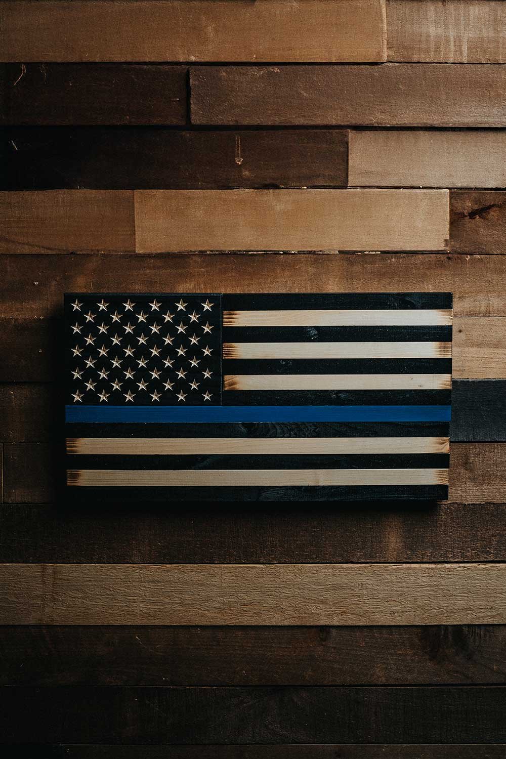 Image of Flags of Valor - Thin Blue Line American Flag Wood Wall Sign