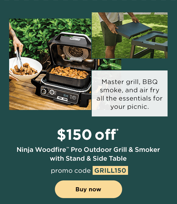 \\$150 off* Ninja Woodfire™ Pro Outdoor Grill & Smoker with Stand & Side Table with promo code GRILL150