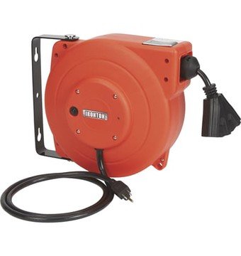 Ironton Retractable Extension Cord Reel, 40ft., 12/3, Triple Tap