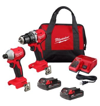 Milwaukee, M18 Compact Brushless 2-Tool Combo Kit, Chuck Size 1/2 in, Drive Size 1/4 in, Tools Included (qty.) 2 Model# 3692-22CT