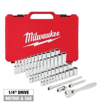 Milwaukee 1/4in.-Drive Ratchet and Socket Set, 50-Pc., SAE and Metric, Model# 48-22-9004