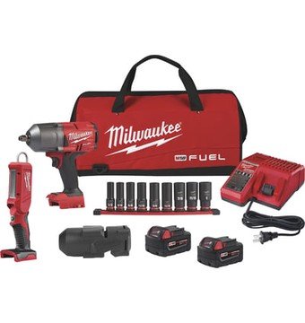 Milwaukee M18 FUEL Li-ion 1/2in. Impact Wrench, LED Stick Light and Impact Socket Set, 2 Batteries, Model# 2767-22S2