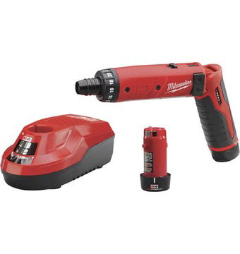 Milwaukee M4 Li-Ion Electric Hex Screwdriver Kit With 2 Batteries, 1/4in. Keyless Chuck, 600 RPM, 44 In./Lbs. Torque, Model# 2101-22