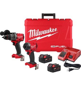 Milwaukee M18 FUEL 2-Tool Combo Kit, 1/2in. Hammer Drill Driver, 1/4in. Hex Impact Driver, 2 Batteries, Charger, Model# 3697-22