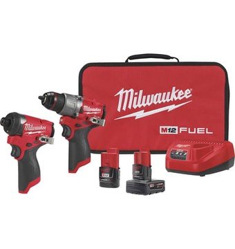 Milwaukee M12 FUEL 2-Tool Combo Kit, 1/2in. Drill Driver, 1/4in. Hex Impact Driver, 2 Batteries, Charger, Model# 3497-22