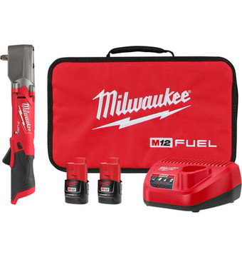 Milwaukee M12 FUEL Cordless Right Angle Impact Wrench with Friction Ring Kit, 3/8in. Drive, 220 Ft./Lbs. Torque, 2 Batteries, Model# 2564-22