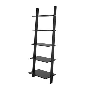 Manhattan Comfort, Cooper 5-Shelf Floating Ladder Bookcase in Black, Height 72.04 in, Shelves (qty.) 5 Material MDPE, Model# 192AMC