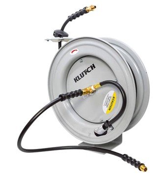 Klutch Auto-Rewind Air Hose Reel, with 3/8in. x 50ft. Rubber Hose, 300 PSI