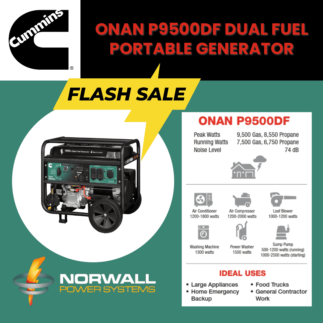 Cummins Onan 9500 Watt Dual Fuel Remote Electric Start Portable Generator | P9500df
