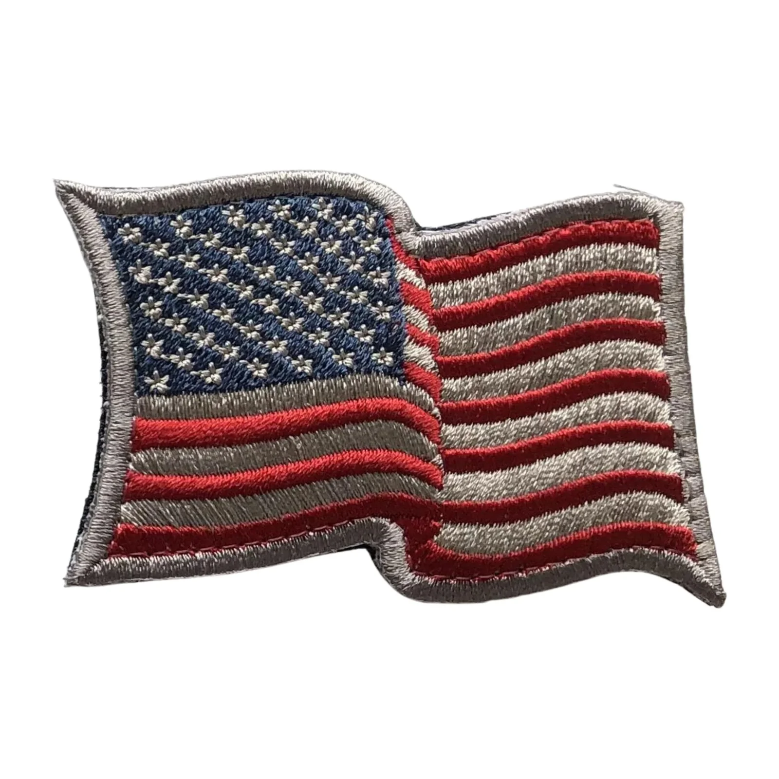 Image of US Flag Waving Patch - Subdued Silver