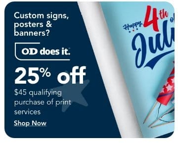 25% off \\$45 qualifying purchase of Print Services Excludes Photo Printing Services and custom checks