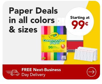 Starting at \\$.99¢ Filler Paper, Construction Paper & Index Cards